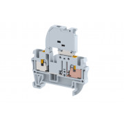 Клемма проходная PUSH-IN 4 мм2, под предохранитель, со светодиодом 48V AC/DC, на 2 подключения, серая PQF4AD48V-GREY